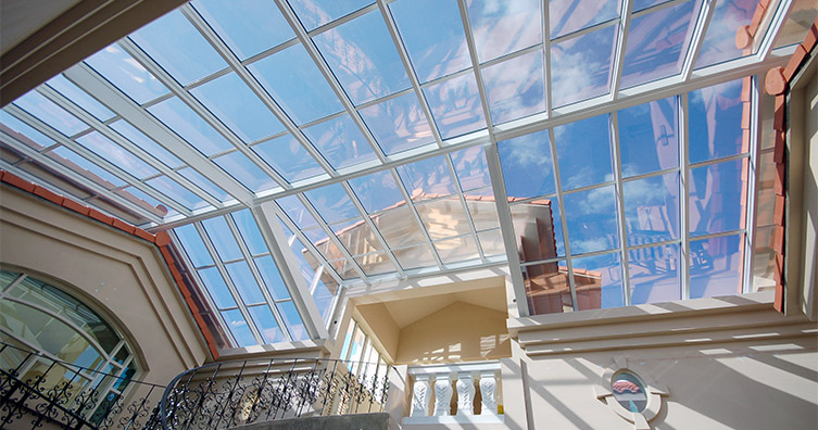 High ceiling glass roof