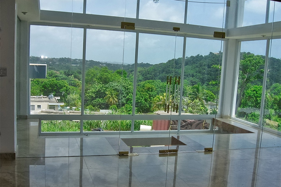 Glass windows with a green view