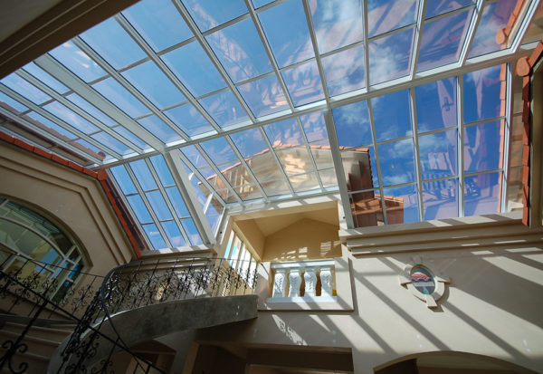 Hip roof skylight for high ceiling